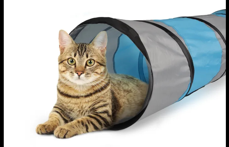 מנהרת צעצוע לחתולים בצבע אפור וכחול