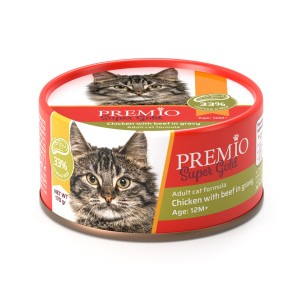 סופר גולד מעדן לחתול עם עוף עם בקר ברוטב לחתול בוגר 170 גרם