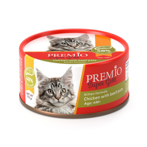 סופר גולד מעדן לחתול עם עוף עם בקר לחתלתול במרקם פטה 170 גרם